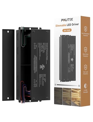 PAUTIX Dimmable LED Driver 96w 24V LED Transformer for LED Lights UL Listed Traic Smooth Flicker Free Dimming AC to DC Power Supply Compatible with Lutron and Leviton Dimmer 0-10V Black