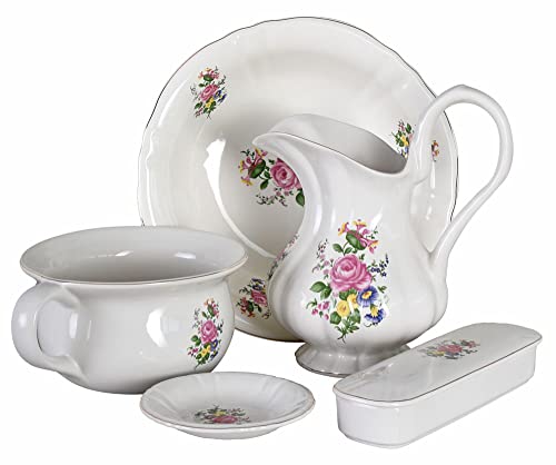 Juego para Lavarse Antiguo Porcelana Set de Baño Lavabo de Lavado de Vajilla Recipiente Jarro, Jarra Jabonera Rosa lup050 Palazzo Exclusivo