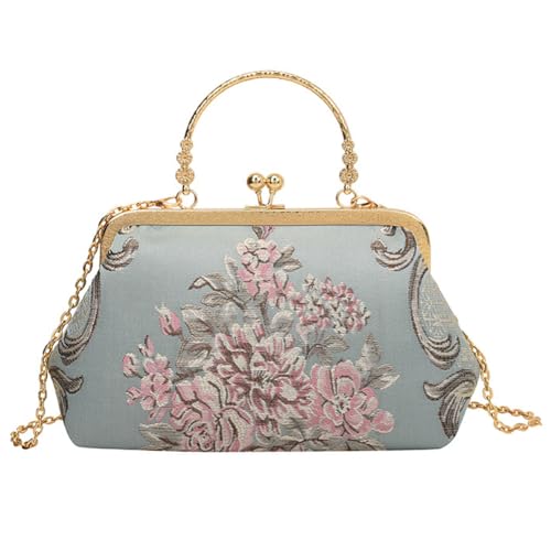 Image of Women Vintage Flower Embroidery Handbag Evening Purse Crossbody Shoulder Bag with Chain Strap