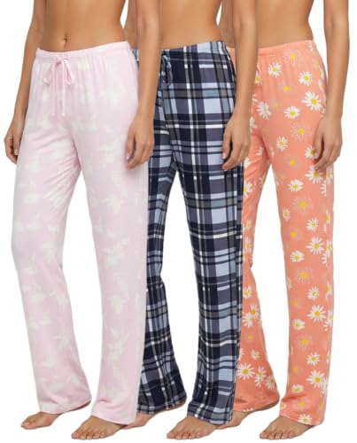 Real Essentials 3 Pack: Women’s Ultra-Soft Comfy Pajama Lounge Pants Sleepwear (Available in Plus Size) Set 9-S