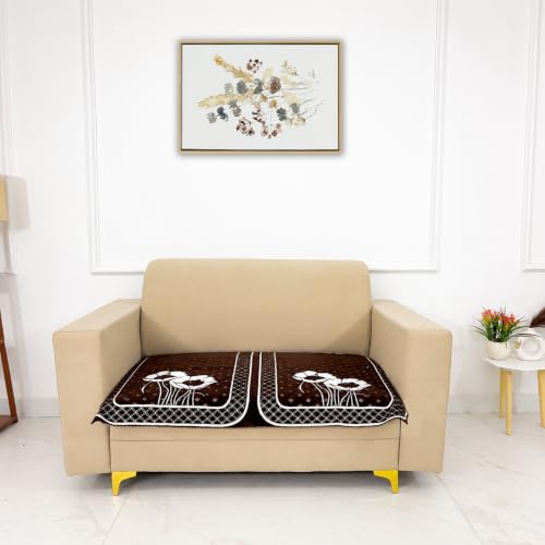 Image of Homerz Premium Chenille Fabric Sofa Cover | Soft, Durable & Dustproof | Decorative Couch Cover (Florida Coffee, 2 Seater, Only Seat Cover)