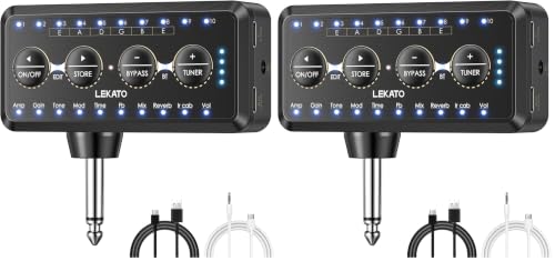 LEKATO Guitar Headphone Amp Multi-functional Guitar Amplifier Combo with 10 Presets,10 Amp Models,10 IR Loading,Tuner, Bluetooth, Multi Effects Delay Reverb Chorus Overdrive, USB Recording (Pack of 2)