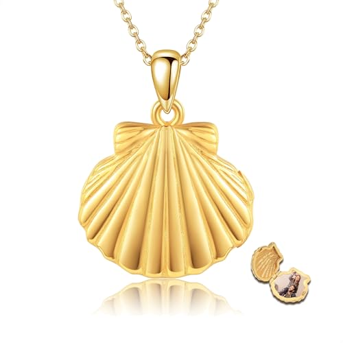 Seashell Locket Necklace 925 Sterling Silver That Holds Pictures Sea Shell Photo Locket Pendant Necklaces Nautical Beach Seashell jewelry for Women