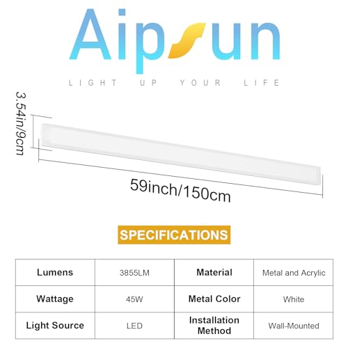 Image of Aipsun Porch Wall Lights 56.3inch Long Strip Modern Outdoor Wall Light Fixture, White Wall Mount Lighting Sconce Exterior Lights Wall Sconce 3000K for House Living Room Corridor(1 Pack)