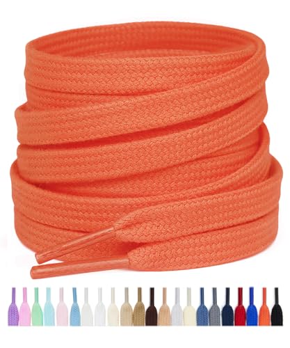 Stepace 2 Pares Cordones Planos de 100% algodón 8 mm de Ancho Cordones para Zapatillas y Zapatos Deportivas Cordones de Deportivo Reemplazo Naranja 120