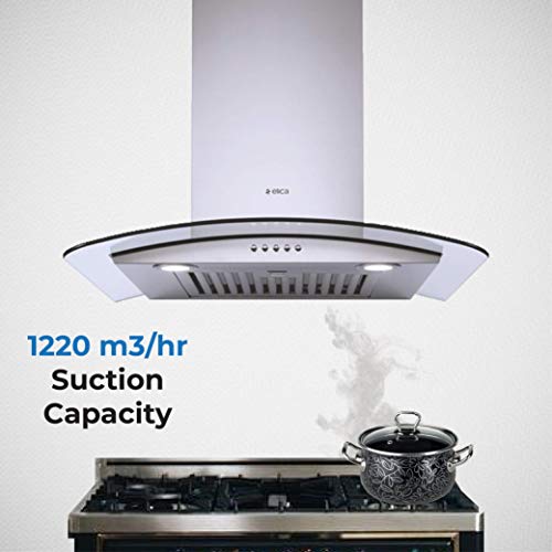 Image of Elica 60 cm 1220 m3 /hr Chimney with Installation Kit & with 15 Years Warranty (GLACE SF ETB PLUS LTW 60 PB LED SS, Silver)