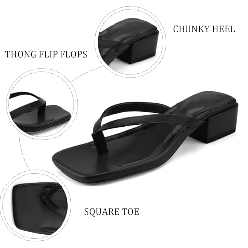 Women Flip Flops Squared Toe Chunky Low Heels Thong Sandals Slip On For Casual Summer Beach Slides2