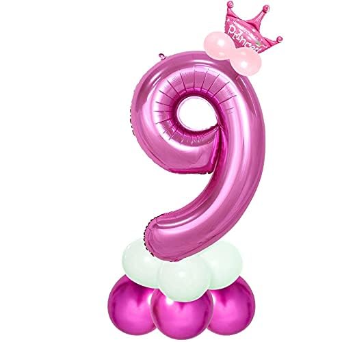 Image of Pink 32 Inches Numbers 9 Shape Large Big Foil Helium Balloons For Party Decorations In Happy Birthday Anniversary Office Items Materials Set Pack, Pack Of 1