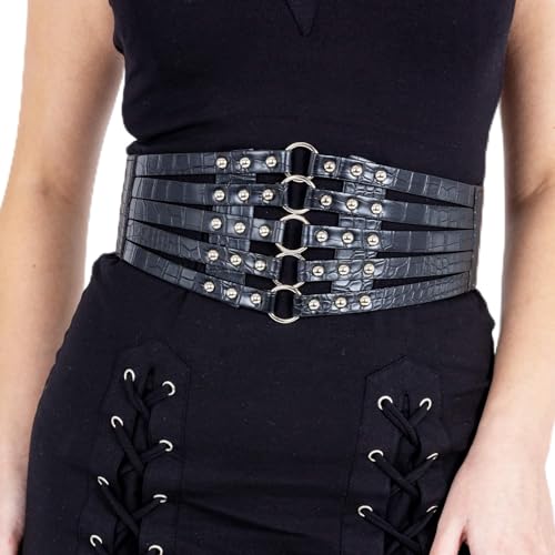 Ceinture pour femme Shona rock gothique punk en cuir végétalien noir avec clous métal