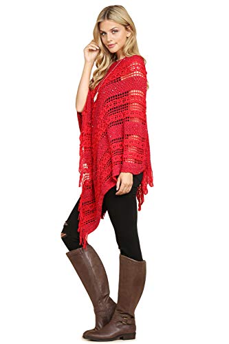 Image of RIAH FASHION Bohemian Sequin Glitter Shawl Wrap Poncho - Kimono Cardigan, Sparkly Metallic Mesh Scarf, Open Knit Crochet