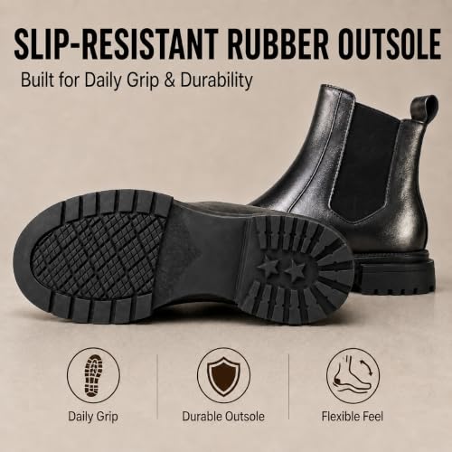Image of Men's Premium Leather Chelsea Boots | Double Elastic Gussets & Breathable OrthoLite Anti-Odor Insoles | Slip-Resistant Rubber Outsole, Leather Lined for All-Day Comfort (Casual & Work)
