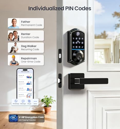 Veise VE017-B Fingerprint Smart Lock for Front Door, App Control, 8-in-1 Keyless Entry Deadbolt with 2 Zinc Alloy Lever Handles Set, Emergency Power Port, Auto Lock, Electronic Keypad, Black - Image 5