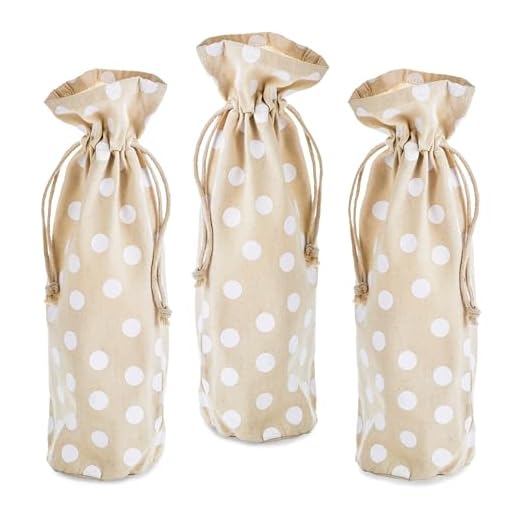 Hallmark Fabric Drawstring Bottle Bags (Pack of 3: White Polka Dots) for Christmas, Housewarmings, Holiday Parties, Birthdays and Valentines Day