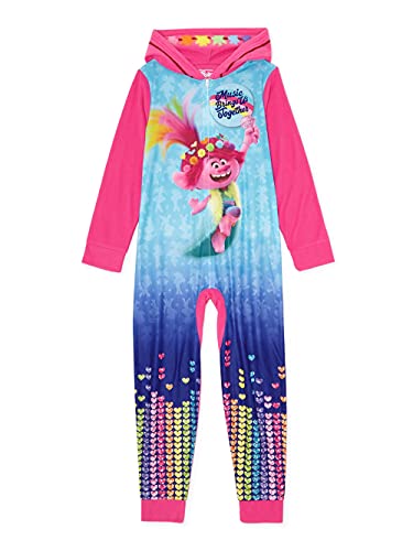 Girl's Trolls Music One Piece Flannel Blanket Sleeper, (Size X-Small 4-5, Pink)