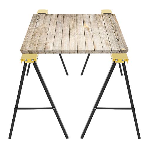 PZLVAME Saw Horse, 2Pcs Folding Work Bench Foldable Trestles Sawing Horse Folding Heavy Duty Steel Sawhorse Portable Saw Horse Non Slip Trestle Stands Work Support - Image 4