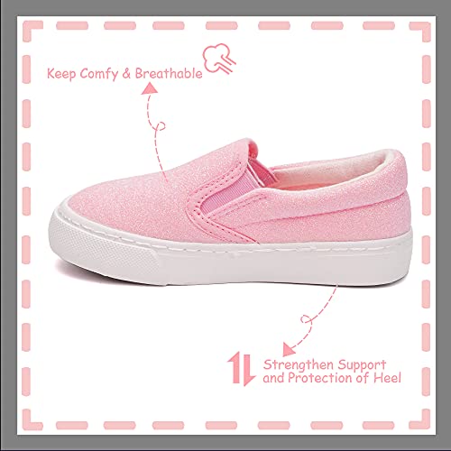 Toandon Toddler Girls Kids Sneakers Canvas Shoes Loafers Glitter Low Top Slip On Glimmer Sparkle Non-Slip Rubber Sole Lightweight Breathable Outdoor Fashion Casual Tennis Shoes Pink Size 13 #TOP6