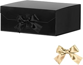 1 Pcs Glossy Black Large Gift Box 13x11x5.3 Inche with Lid Magnetic Closure