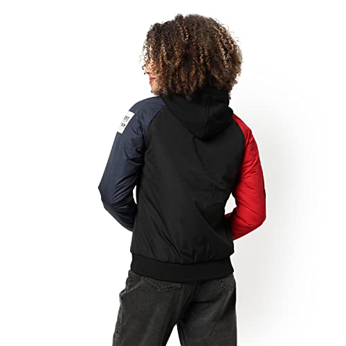Image of Campus Sutra Women Red & Black Puffer Regular Fit Bomber Jacket For Winter Wear | Low-Cut Standing Collar | Full Sleeve | Zipper | Casual Jacket For Woman & Girl | Western Stylish Jacket For Women