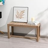 Wnutrees Farmhouse Solid Wood Bench, 31' Line Pattern Splicing Entryway Bench, Narrow Bench Seat for Living Room, Dining Room, Bathroom, Indoors, Natural