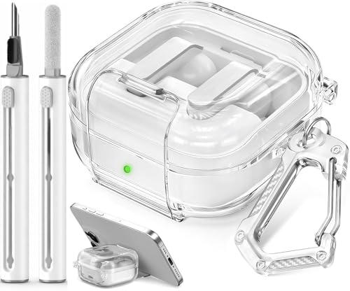 Image of Meyaar for Samsung Galaxy Buds 4 Pro /Buds 4 Case 2026,Military-Grade Shockproof, Soft TPU Highly Transparent Anti-Yellowing with Cleaning Kit (Lock (Transparent))