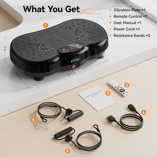 HTM Vibration Plate Exercise Machine - 300 lbs Weight Capacity, 120 Speed Levels, 9 Workout Modes for Home Fitness, Muscle Toning & Weight Loss