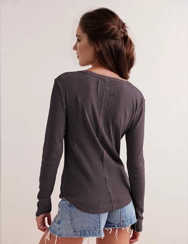 Yeokou Womens Henley Tunic Shirts Long Sleeve Slim Fit Basics Ribbed Crewneck Button up Tops4