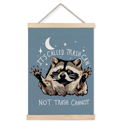 Foritho Funny Motivational Raccoon Meme Poster Wall Art Framed for Office Dorm Home, Sarcastic Work Trash Panda Office Canvas Prints Wall Decor for Coworkers Women Men, 12x16 Inch - Blue