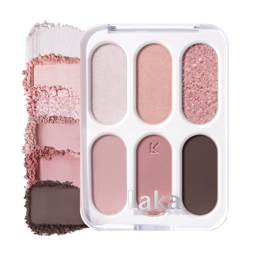 Image of Laka Forever 6 Eyeshadow Palette, 7g/0.24oz, 6 Buildable Matte, Shimmer & Glitter Shades, Layerable, Easy Blend Colors for Daily to Bold Looks, K-Beauty (#03 Prim Rose)