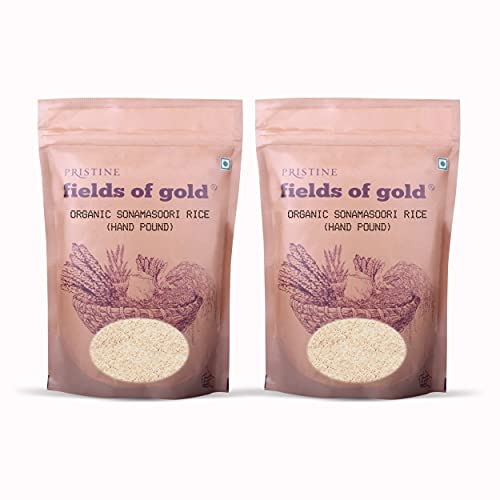 Image of PRISTINE Fields of Gold Organic Sonamasoori Rice (Hand Pound), 1 kg (Pack of 2)