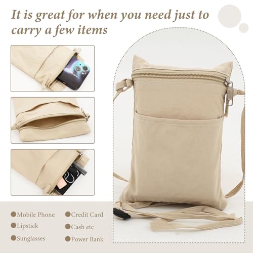 2 Pcs Cell Phone Crossbody Bag, Nylon Small Phone Purse With Adjustable Strap, Ultralight Smartphone Crossbody Bag With Zipper For Women Men (Black, Khaki)4