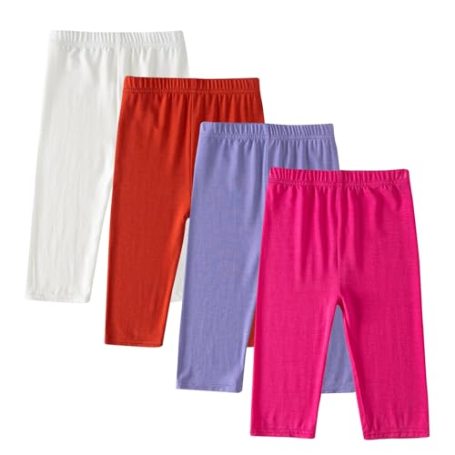 4-Pack Girls Capris Leggings Kids Summer Thin Stretch Basic Solid Casual Cropped Tights for 2-13 Years