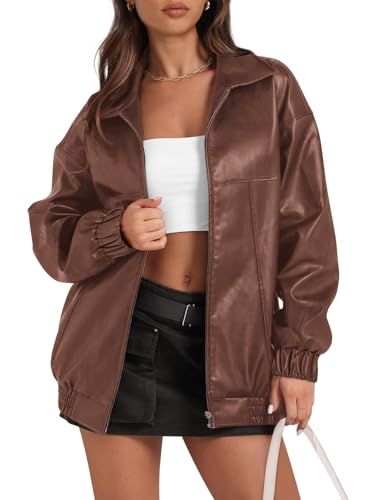 Yousify Faux Leather Jacket for Women Casual Long Sleeve Zip Up