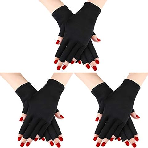 3 Pairs UV Glove Gel Manicures Glove Anti UV Fingerless Gloves Hands from UV Light Lamp Manicure Dryer (Black) Cover
