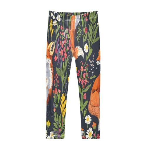 Toddler Girls Leggings Printed Yoga Pants Leggings Fox and Piant Flower for Kids