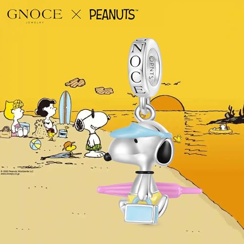 GNOCE Summer Beach Bum Peanuts Snoopy Pendant Dangle Charm Bracelet for Women, S925 Sterling Silver Dangle Charms for Women Wife, Valentine‘s Day, Mother’s Day Jewelry4