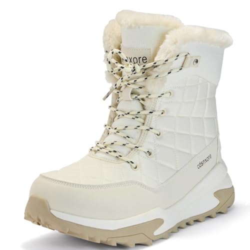 cdsnxore Warm Gefüttert Winterschuhe Damen Schneestiefel Wasserdicht Outdoor Trekking Wanderschuhe Gr. 36-42 (beige 37 Erwachsene Damen 37 Numerisch EU Schuhgrößensystem M)