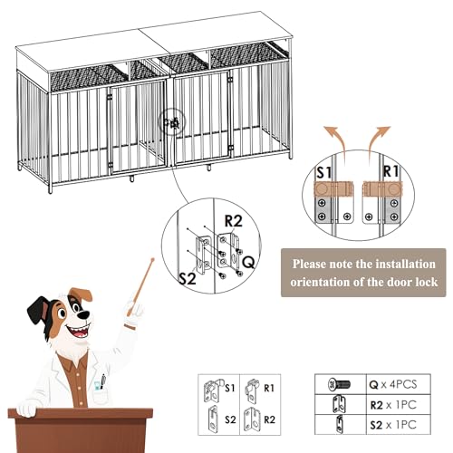HOSTACK Double Dog Crate, 71"W Indoor Dog Kennel Furniture for 2 Dog, White | 3 Drawers for Easy Storage, Heavy-Duty Cage, Removable Divider, Slide Bolt Latch, Modern Farmhouse Pet House for XL/XXL Dogs - Image 6