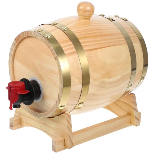 OSALADI Barril de Madera de Pino para Vino y Cerveza 08 L Color Natural Cubo de Barril para Almacenamiento y Añejamiento Dispensador Práctico para Bar y Uso Doméstico