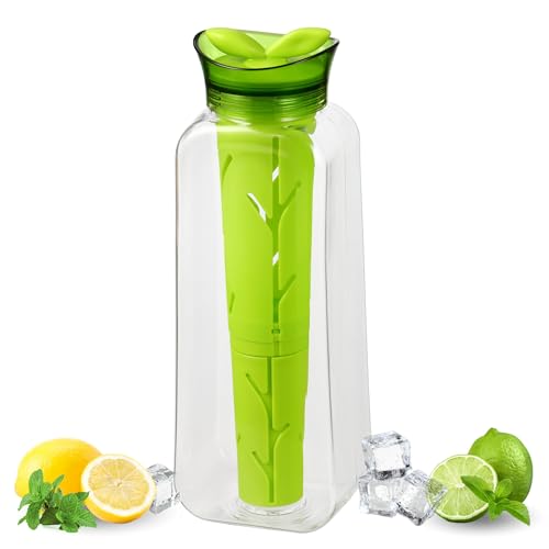 bremermann Carafe 2in1 - incl. Removable Infuser Rod and Cooling Unit, 1.4 Liter Capacity, Beverage Bottle with Leak-Proof lid, Made of Plastic, Green