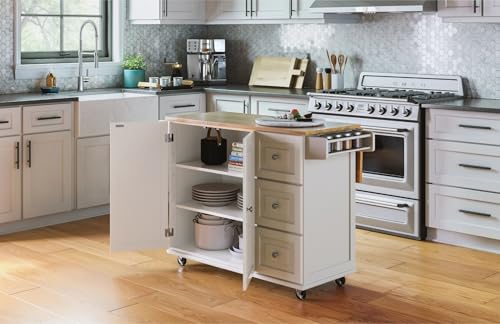 Image of Homestyles Dolly Madison Off-White Mobile Kitchen Island Cart with Wood Drop Leaf Breakfast Bar