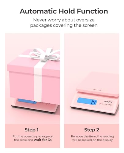 munbyn shipping scale accurate 66lb01oz postal scale with sweet pink style holdtearpcs function auto-off battery amp ac adapter back-lit lcd display digital scale for packages and food pink