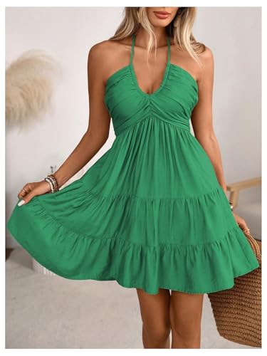 Image of SOLY HUX Women's Summer Mini Dress Halter Backless Flowy Cami Sundress