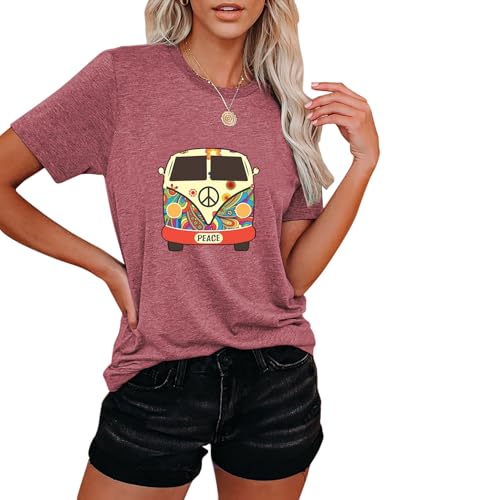 Peace Love T Shirt for Women Daisy Pattern Flower Graphic Shirt 60s 70s Hippie Tee Tops