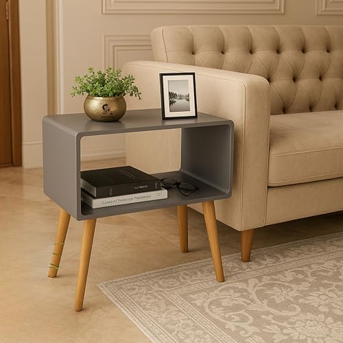 Image of SS Wood Nation Vintage Bookcase Nightstand, Coffee Table, End Table, Bedside Table for Compact Areas, Magazine Stand with Storage, and Living Room /Bedroom (Modern, Grey)