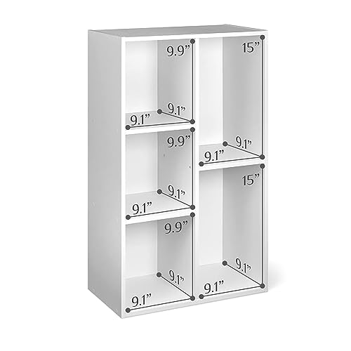 Image of Amazon Basics 5 Cube Storage Organizer Bookcase, Sturdy Shelves for Books and Collectibles, White, 9.25 inchD x 19.49 inchW x 31.5 inchH