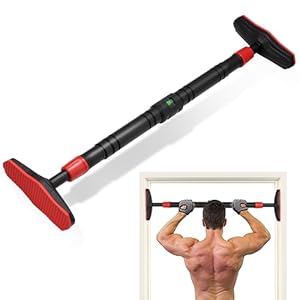 SWEWARM Door Pull Up Bar, Doorway Chin Up Bar with 28-41.3″ Adjustable Width, Non-Slip Fitness Bar, Punch-free Strength Training Bar with 441lb Load Capacity, Door Frame Horizontal Bar