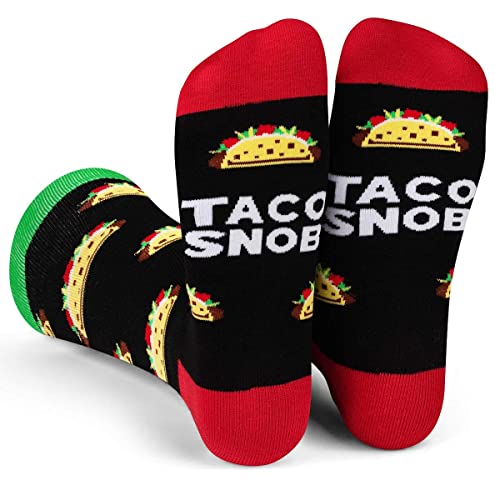 Funny Food Novelty Socks - Gifts For Men & Women (Hot Sauce, Taco, Beer, Pickle)(Taco Snob)