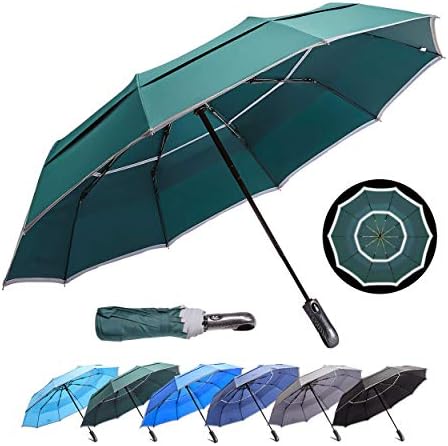 HOSA Auto Open Close Compact Portable Lightweight Automatic Repel Folding Travel Umbrella Ergonomic Handle Double Vented Windproof UV Protection, For Raining Sunny Days Night Time Use, Multiple Colors