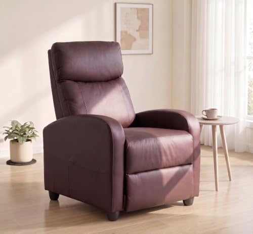 Image of Manual Massage Recliner Chair, Oversized Lazy Boy Reclining Sofa with 8 Massage Modes, Adjustable Backrest & Extended Footrest, Ergonomic Single Recliner Couch for Living Room, Bedroom, Brown
