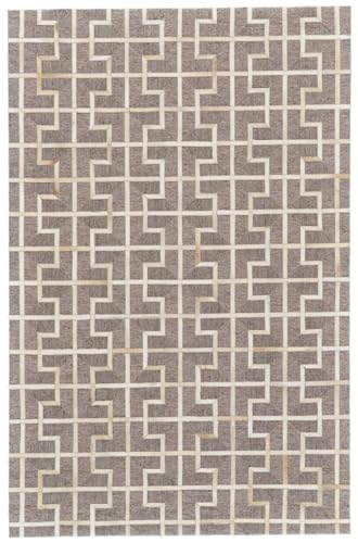 Geometric Pattern Leather and Jacquard Carpet, Modern Design, Gray and